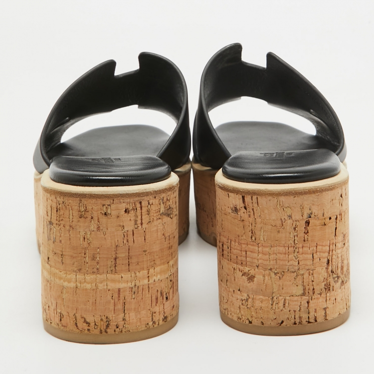 Pre Owned Hermes Black Leather Eze 30 Sandals Size 39