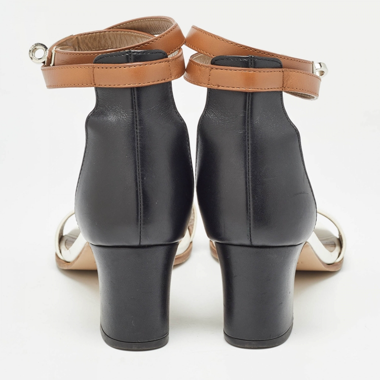 Pre Owned Hermes Tricolor Leather Manege Block Heel Ankle Strap Sandals Size 39