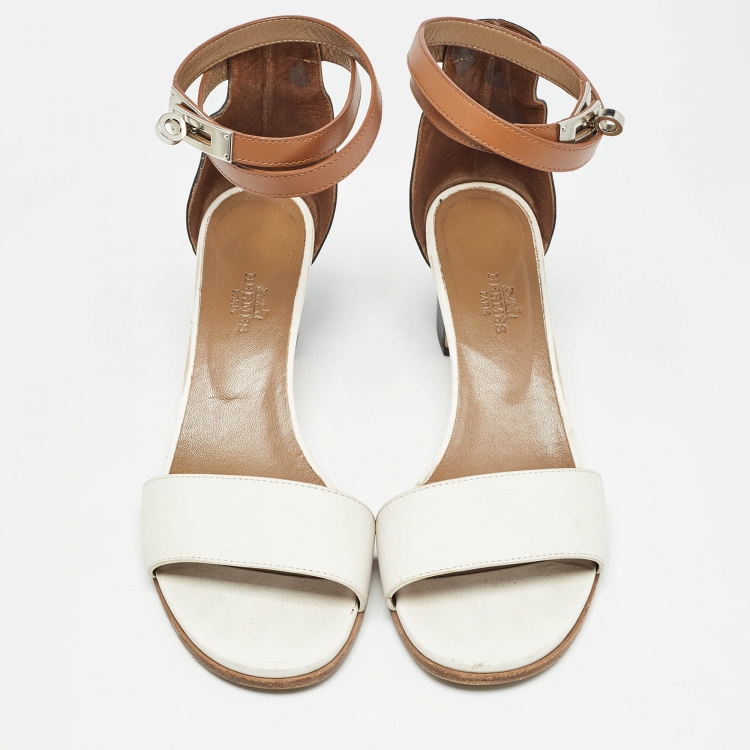 Pre Owned Hermes Tricolor Leather Manege Block Heel Ankle Strap Sandals Size 39