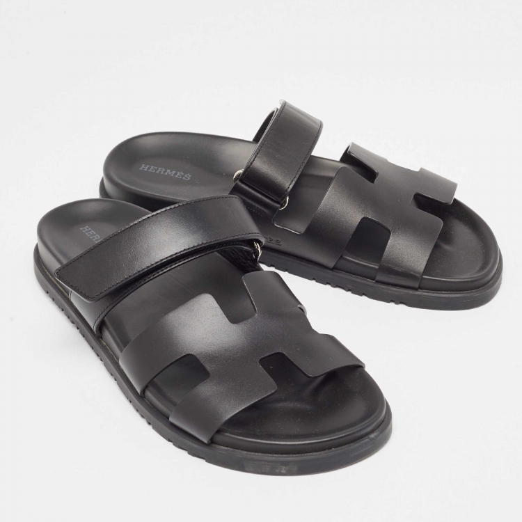 مملوكة مسبقًا Hermes Black Leather Chypre Sandals Size 40