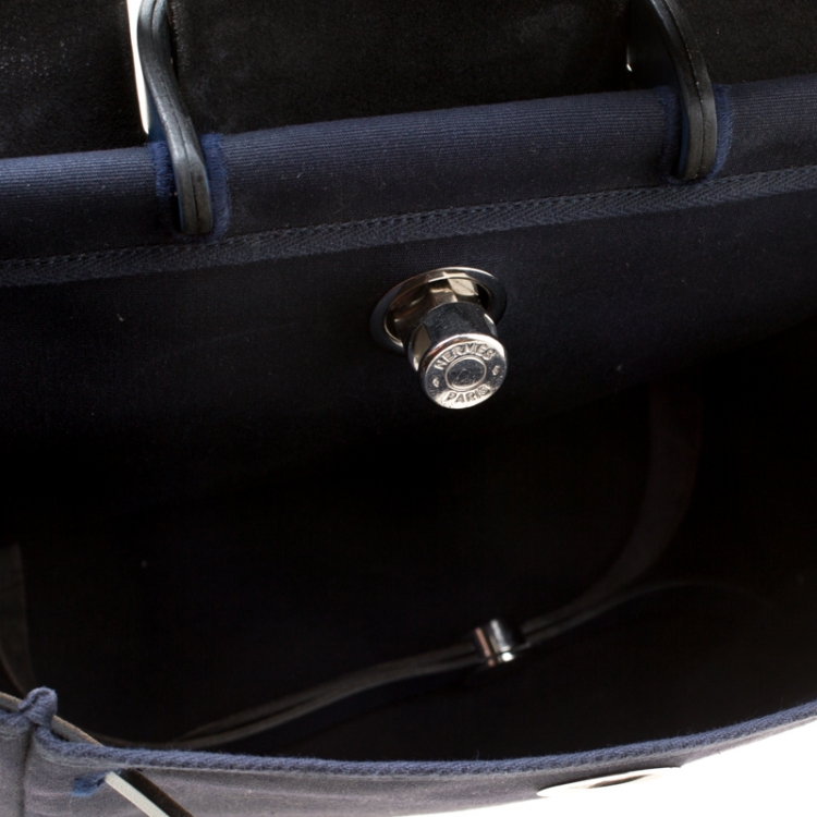Pre Owned Hermes Denim Blue Fabric and Leather 2-in-1 Herbag Backpack