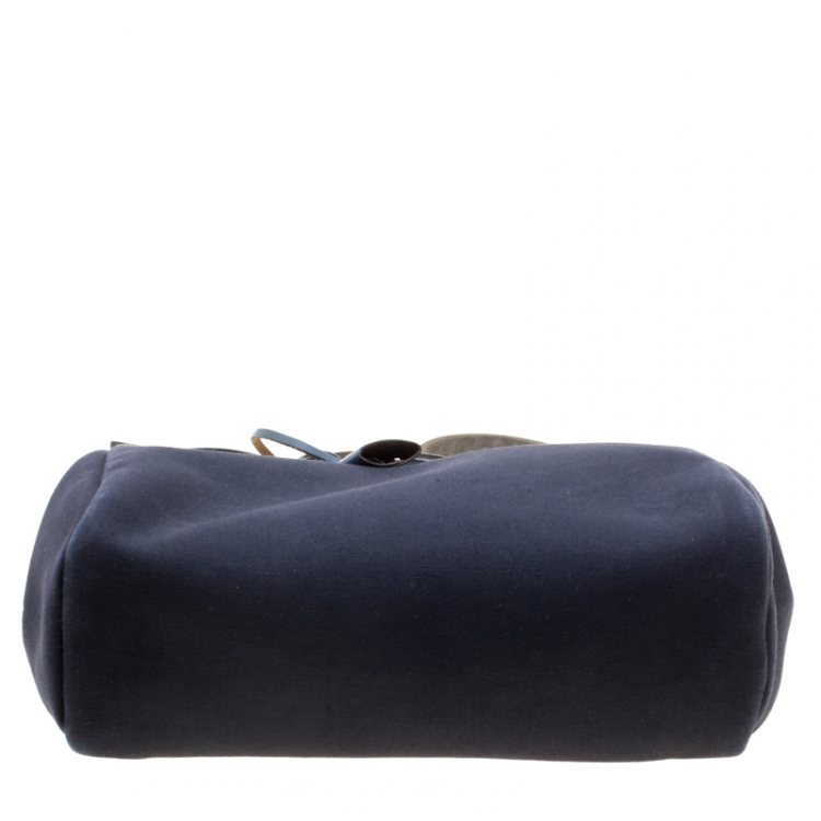 Pre Owned Hermes Denim Blue Fabric and Leather 2-in-1 Herbag Backpack