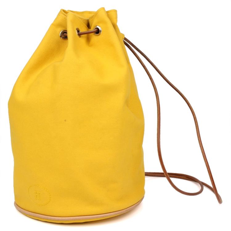 Pre Owned Hermes Yellow Canvas Sac Polochon Drawstring Backpack