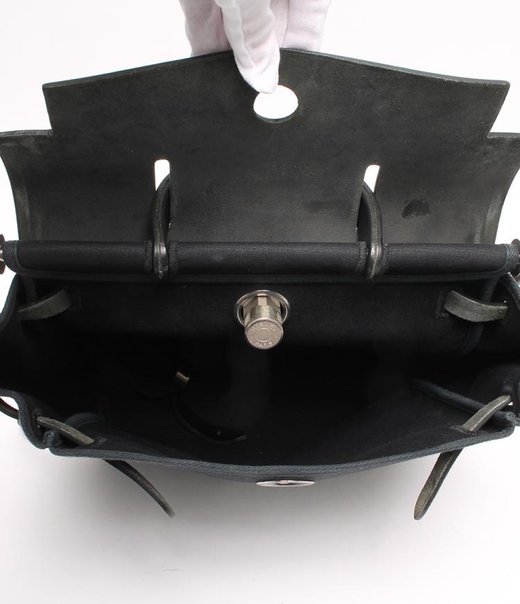 Pre Owned Hermes Black Canvas and Leather 2-in-1 Herbag Backpack