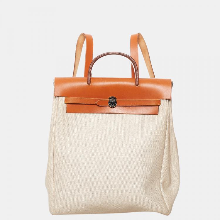 Pre Owned   Hermes White Herbag Canvas Backpack