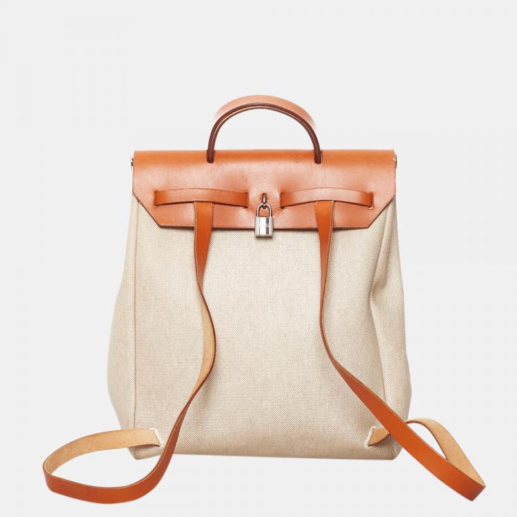 Pre Owned   Hermes White Herbag Canvas Backpack