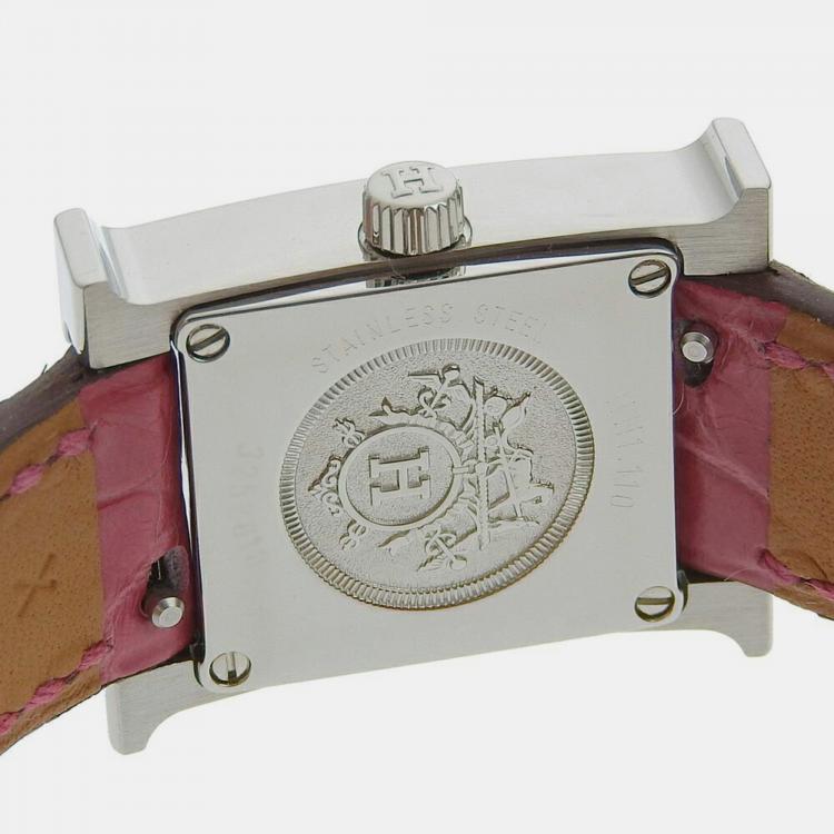 Pre Owned Hermes Silver Diamond Stainless Steel Heure H HH1.110 Quartz Women's Wristwatch 17 mm