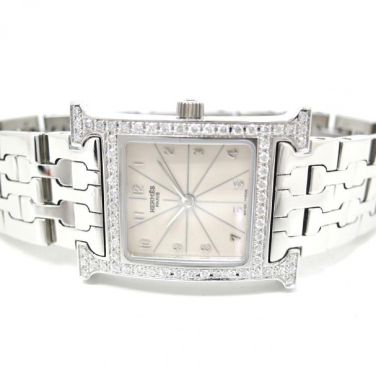 مملوكة مسبقًا Hermes Cream Stainless Steel H Women's Wristwatch 22MM