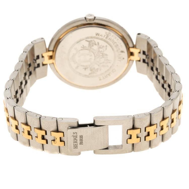 Pre Owned Hermes Cream Gold-Plated Stainless Steel Clipper Women's Wristwatch 33 mm