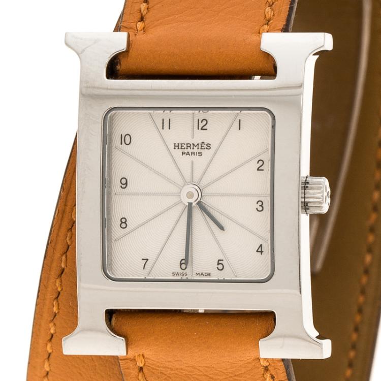 Pre Owned Hermes Cream Stainless Steel Heure H Women's Wristwatch 21 mm