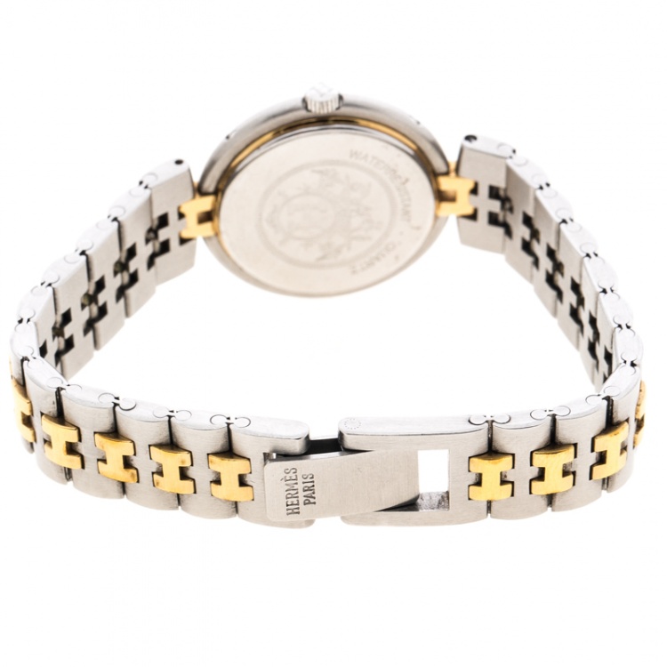 Pre Owned Hermes Cream Gold-Plated Stainless Steel Clipper Women's Wristwatch 25 mm