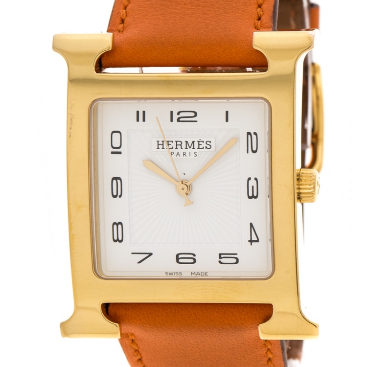 Pre Owned Hermes White Gold Plated Stainless Steel Heure H GM HH1.801 Women's Wristwatch 30 mm