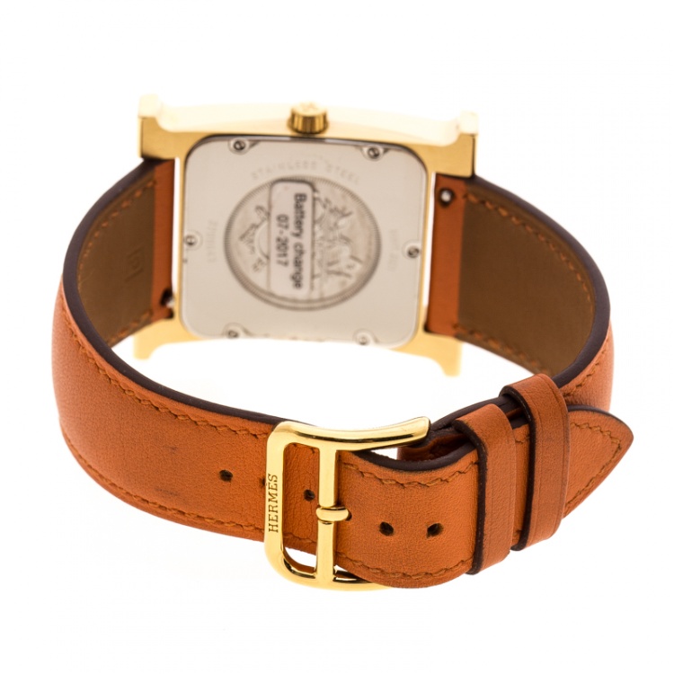 Pre Owned Hermes White Gold Plated Stainless Steel Heure H GM HH1.801 Women's Wristwatch 30 mm