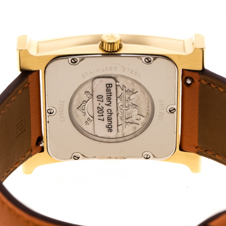 Pre Owned Hermes White Gold Plated Stainless Steel Heure H GM HH1.801 Women's Wristwatch 30 mm