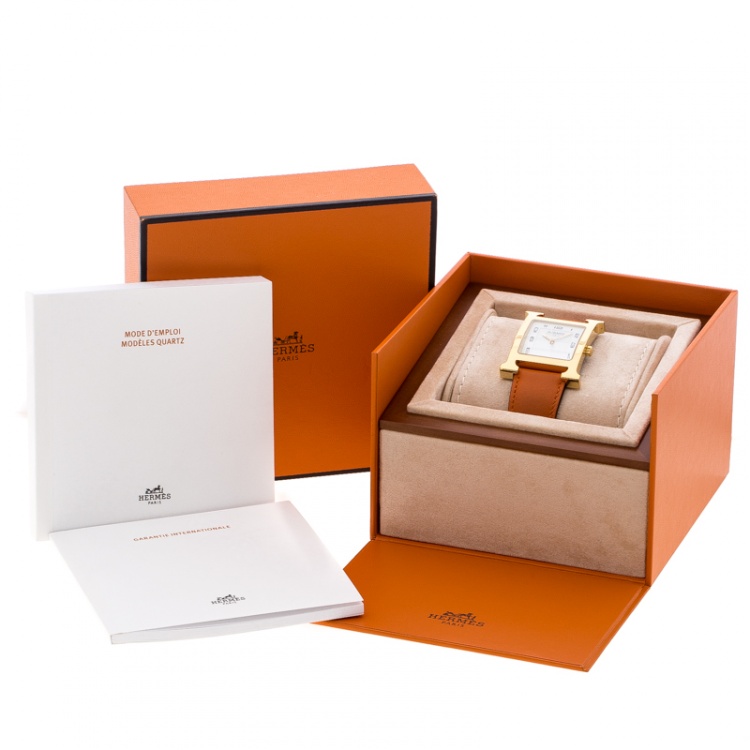 Pre Owned Hermes White Gold Plated Stainless Steel Heure H GM HH1.801 Women's Wristwatch 30 mm