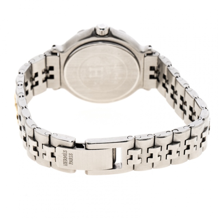 Pre Owned Hermes White Stainless Steel And Gold Tone Captain Nemo Women's Wristwatch 27 mm