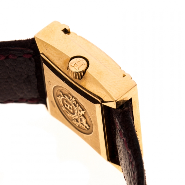 Pre Owned Hermes Mother of Pearl Diamond & 18K Gold Glissade GL1.271 Women's Wristwatch 20 mm