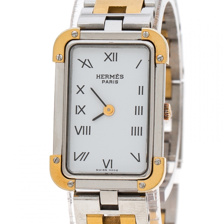 Pre Owned Hermes White Gold Plated Stainless Steel Croisière CR1.220 Women's Wristwatch 15 mm