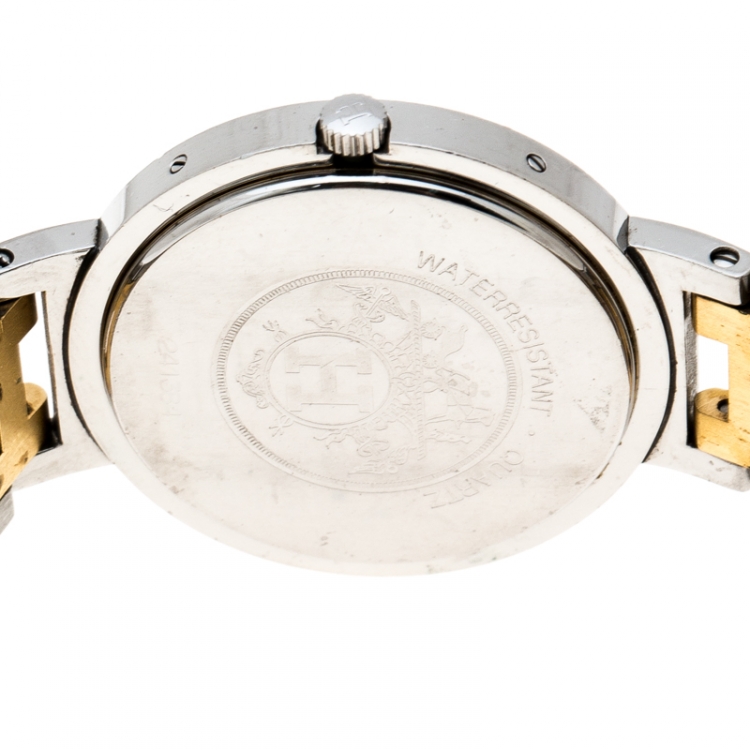 Pre Owned Hermes White Gold Plated Stainless Steel Clipper Women's Wristwatch 34 mm