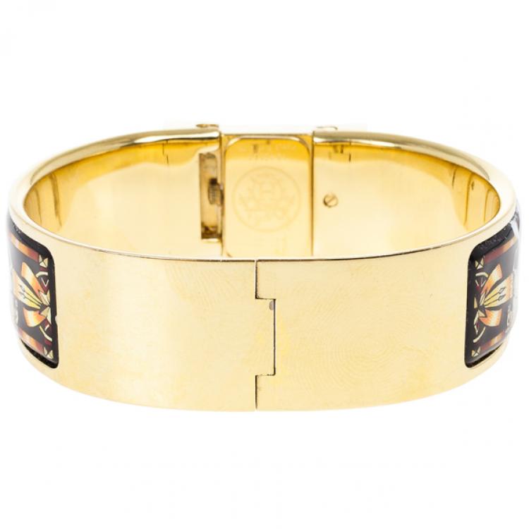 Pre Owned Hermes Gold Stainless Steel Black Loquet Bangle Women's Wristwatch 20MM