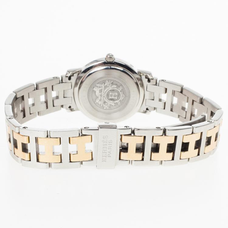 Pre Owned Hermes White Gold & Steel Clipper PM Women's Wristwatch 24MM