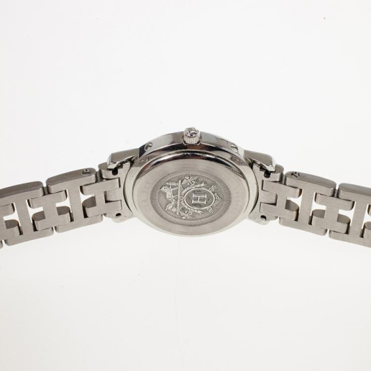 Pre Owned Hermes White Gold & Steel Clipper PM Women's Wristwatch 24MM