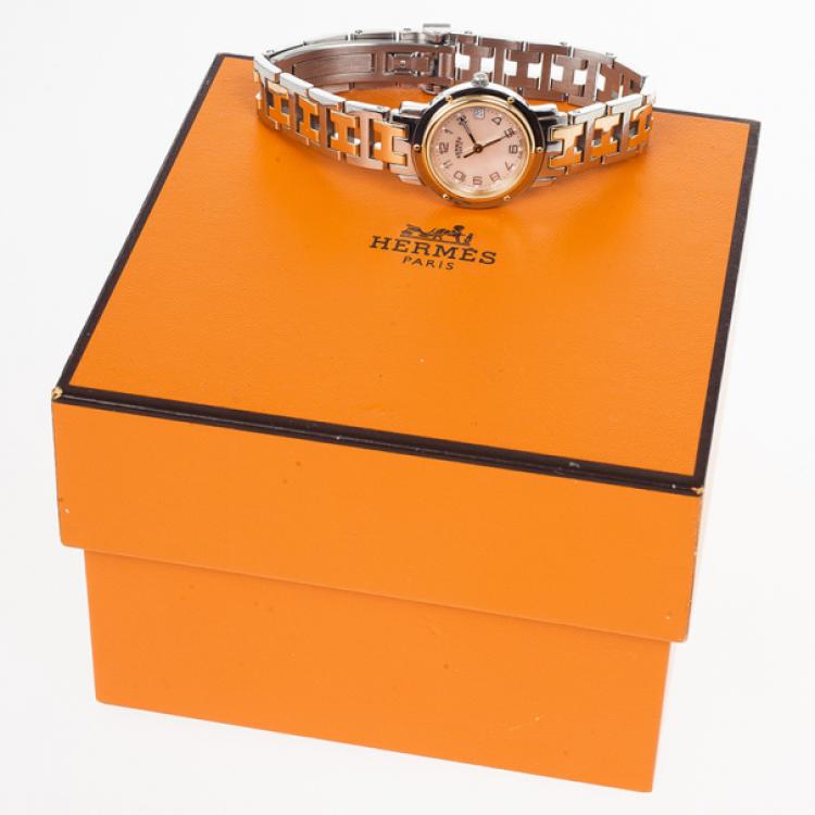 Pre Owned Hermes White Gold & Steel Clipper PM Women's Wristwatch 24MM