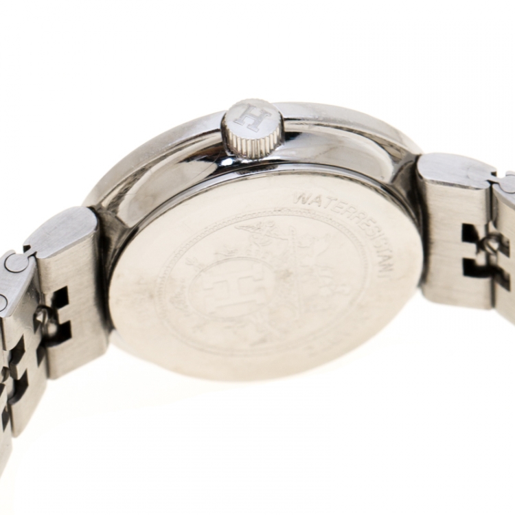 Pre Owned Hermes Beige Two-Tone Stainless Steel Clipper Women's Wristwatch 24 mm