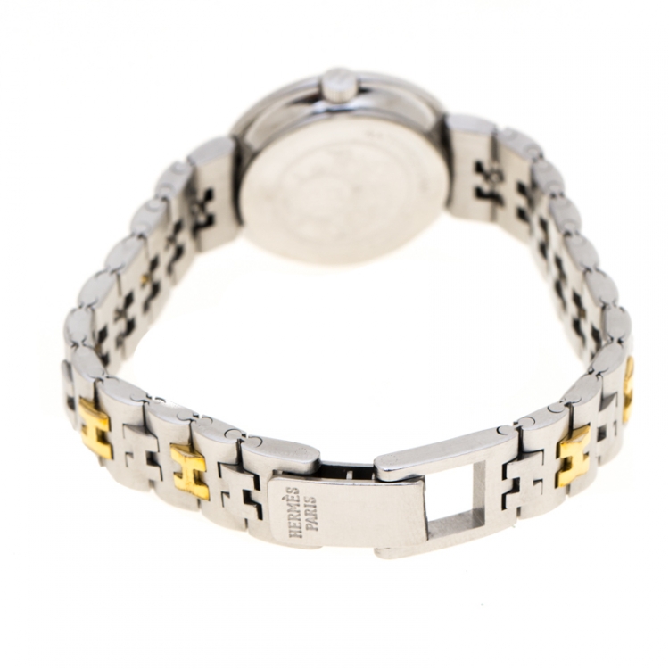 Pre Owned Hermes Beige Two-Tone Stainless Steel Clipper Women's Wristwatch 24 mm