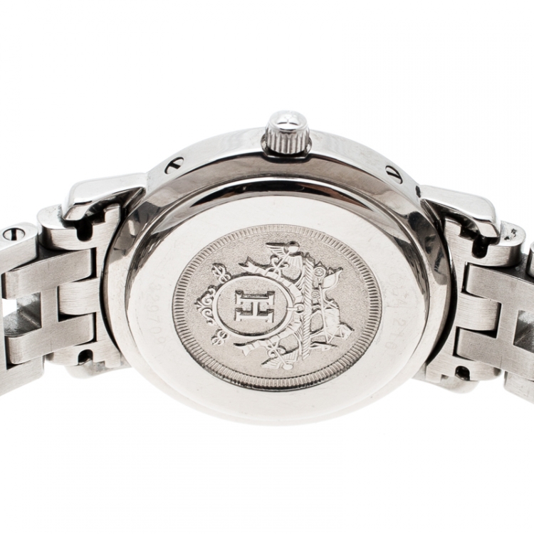 Pre Owned Hermes Pink Stainless Steel Clipper CL4.210 Women's Wristwatch 24MM