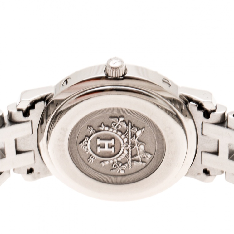 Pre Owned Hermes Peach Stainless Steel Clipper CL4.210 Women's Wristwatch 24 mm 