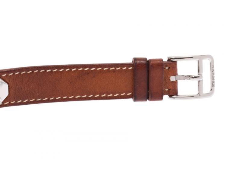Pre Owned Hermes Silver Stainless Steel and Leather Kelly KE1.210 Women's Wristwatch 20x38MM