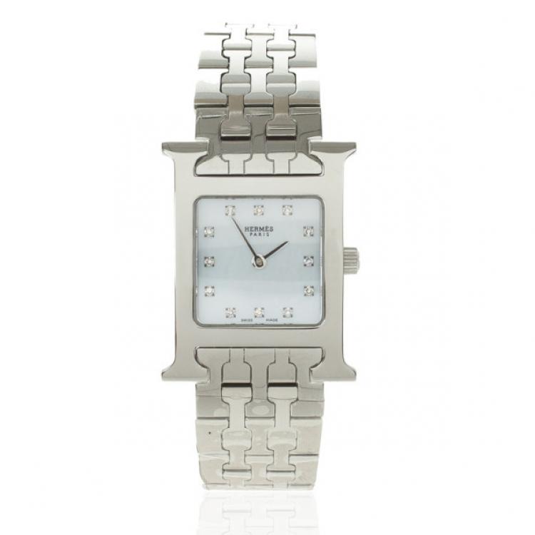 Pre Owned Hermes H Stainless Steel Womens Wristwatch 22 MM