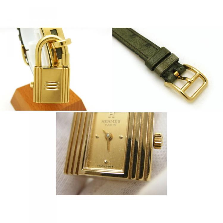 Pre Owned Hermes Gold Gold Plated and Leather Kelly Watch Quartz Women's Wristwatch 20MM