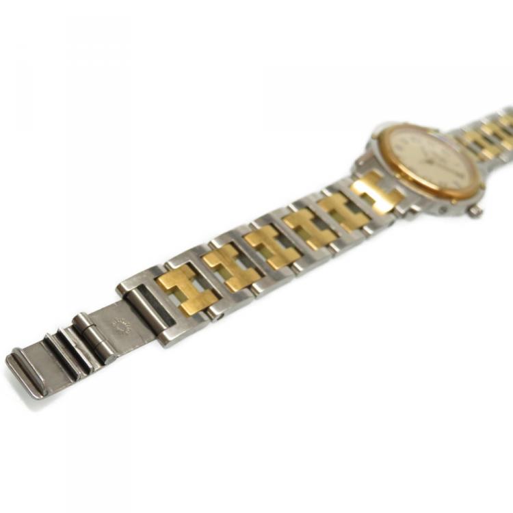 Pre Owned Hermes Gold and Stainless Steel Clipper Quartz Cl 3.240 Analog Women's Wristwatch 24MM