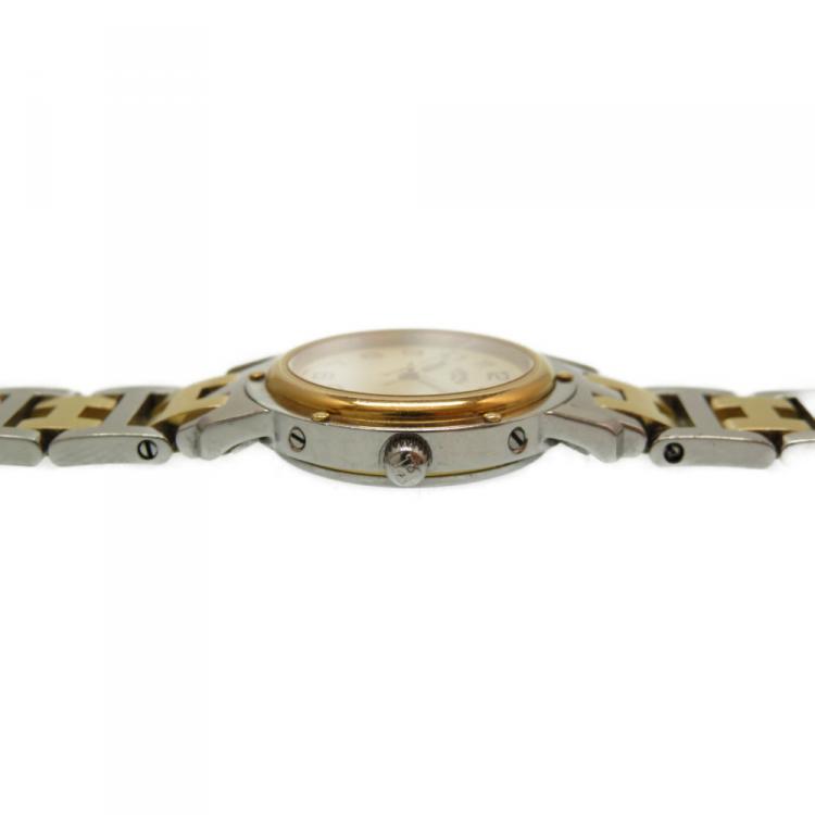 Pre Owned Hermes Gold and Stainless Steel Clipper Quartz Cl 3.240 Analog Women's Wristwatch 24MM