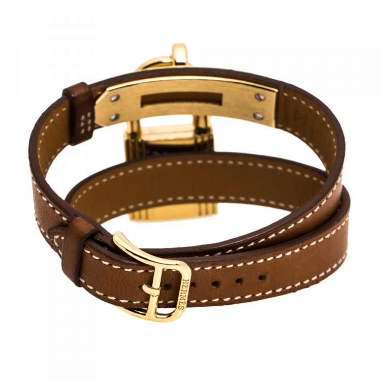 Pre Owned Hermes White Dial Yellow Gold Plated Kelly KE1.201 Women's Wristwatch 20 mm
