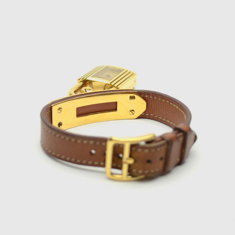Pre Owned Hermes Gold Brown Leather Kelly Womens Wristwatch 20 MM