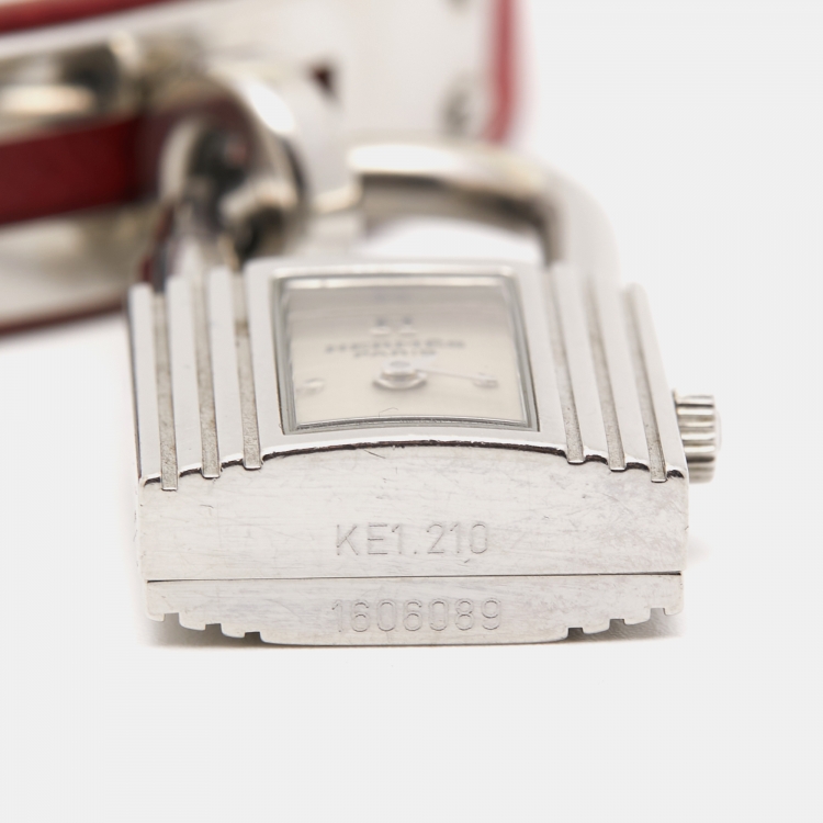 Pre Owned Hermes Silver Stainless Steel Leather Kelly KE1.210 Women's Wristwatch 20 mm