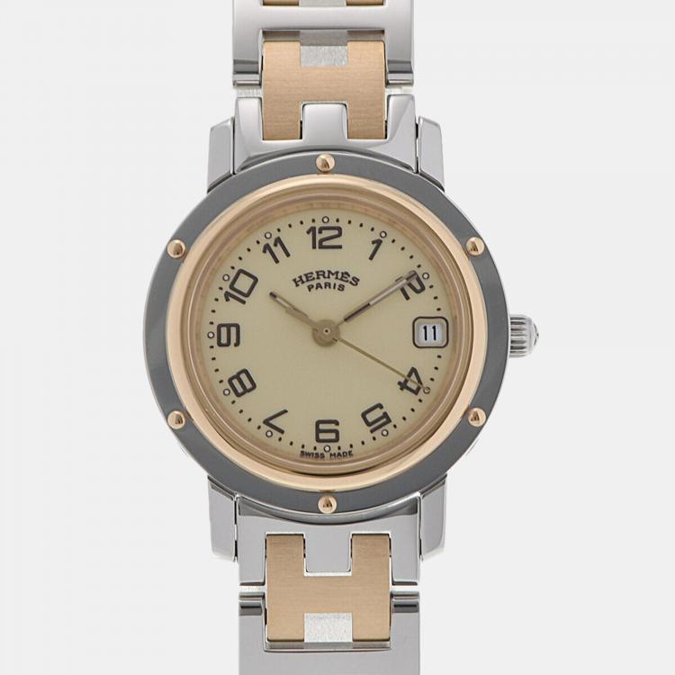 Pre Owned Hermes White Stainless Steel Clipper CL4.220 Quartz Women's Wristwatch 24 mm