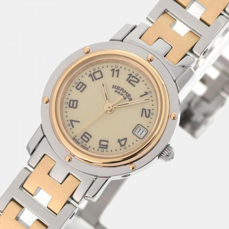 Pre Owned Hermes White Stainless Steel Clipper CL4.220 Quartz Women's Wristwatch 24 mm