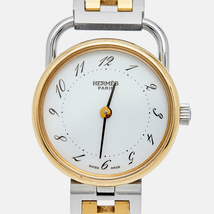 Pre Owned Hermes White Two Tone Stainless Steel Arceau AR3.220 women's Wristwatch 25 mm
