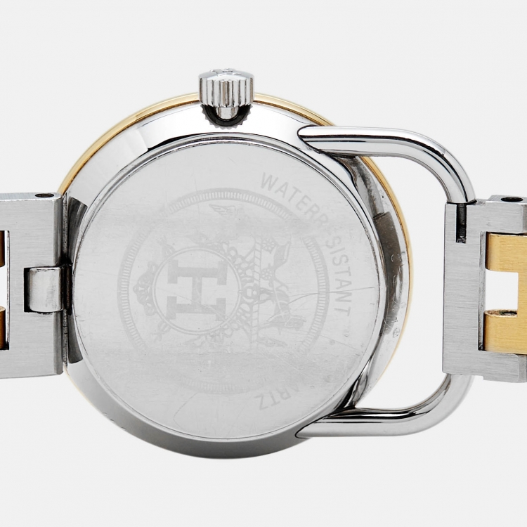 Pre Owned Hermes White Two Tone Stainless Steel Arceau AR3.220 women's Wristwatch 25 mm