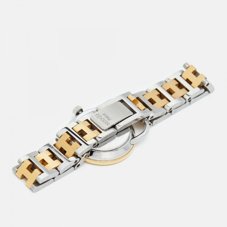 Pre Owned Hermes White Two Tone Stainless Steel Arceau AR3.220 women's Wristwatch 25 mm