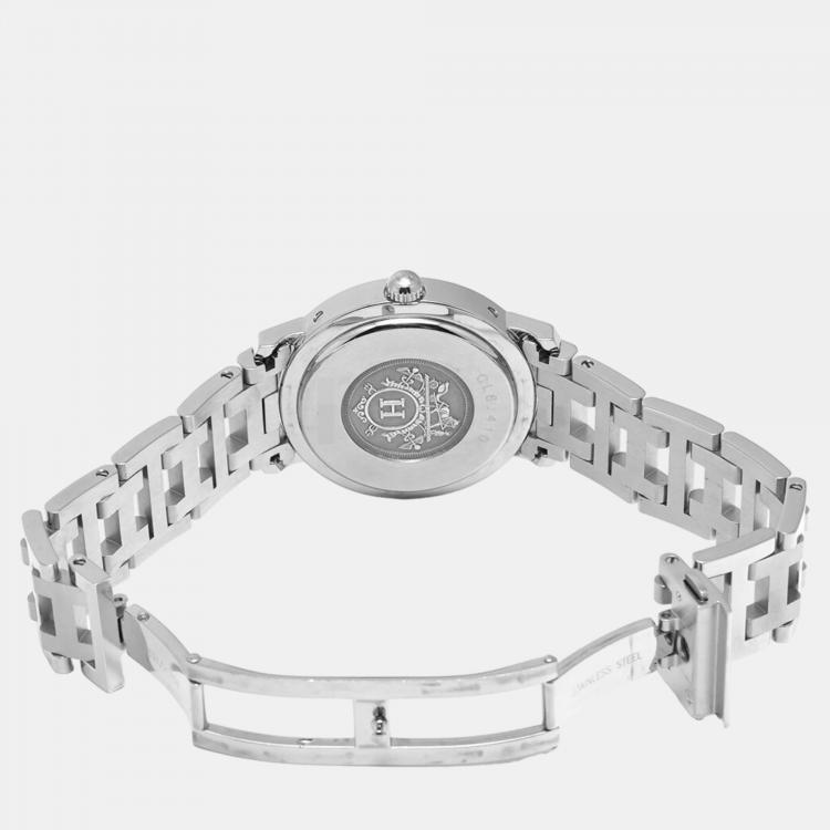 مملوكة مسبقًا Hermes White Stainless Steel Clipper CL6.410 Quartz Women's Wristwatch 31 mm