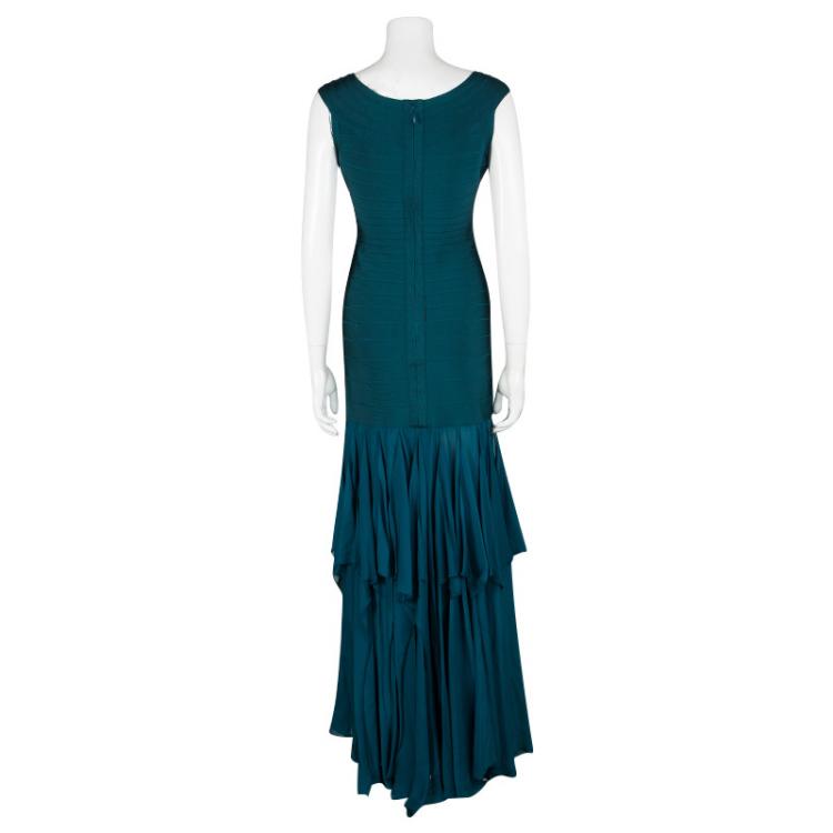 Pre Owned Herve Leger Stale Teal Augustina Bandage Gown M