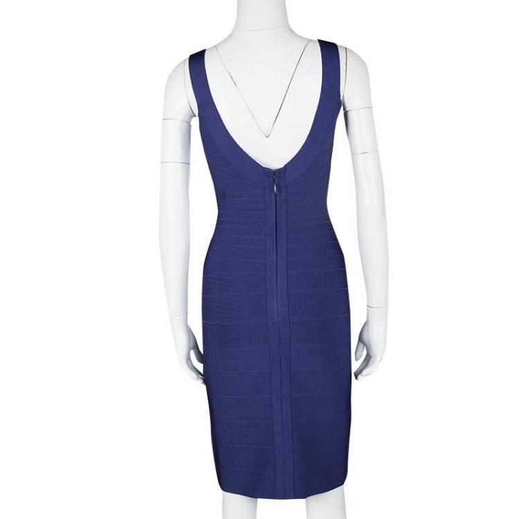 Pre Owned Herve Leger Ultramarine Sleeveless Sydney Bandage Dress M