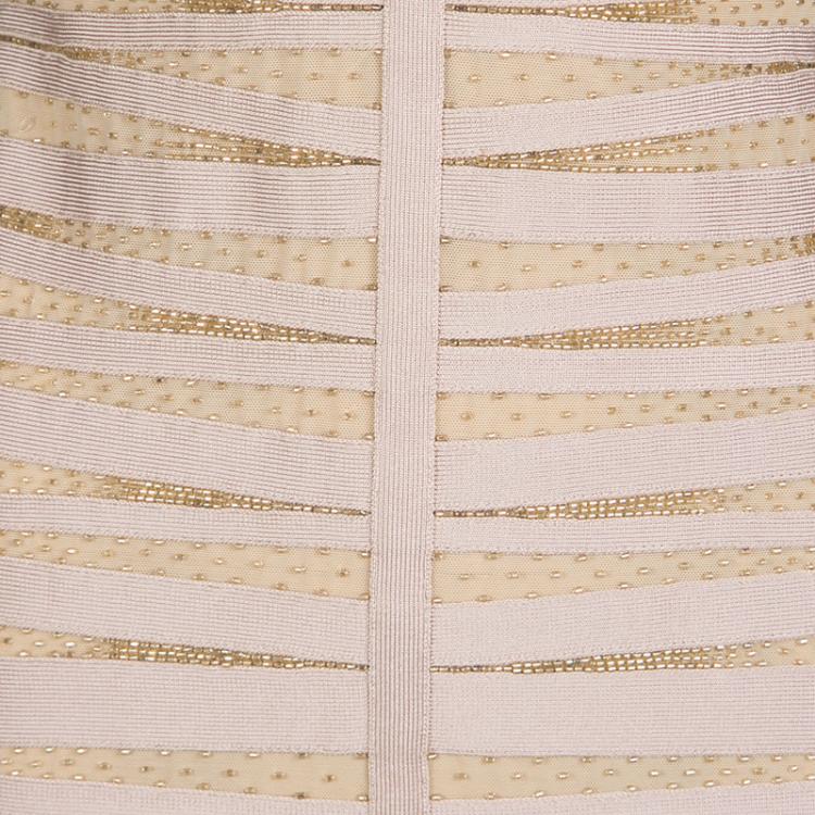 Pre Owned Herve Leger Bare Embellished Mesh Insert Sleeveless Eliza Dress L