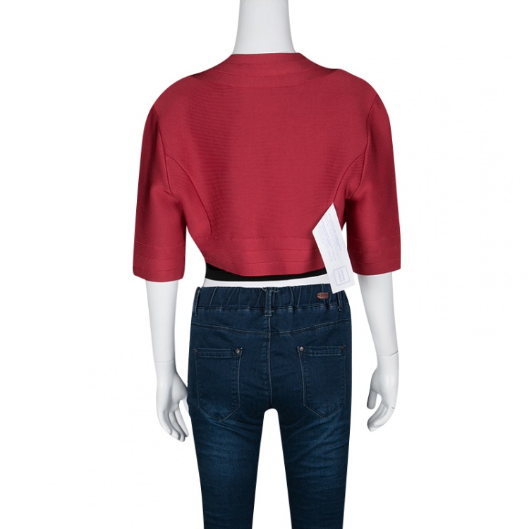 Pre Owned Herve Leger Lipstick Red Brilynn Bolero M