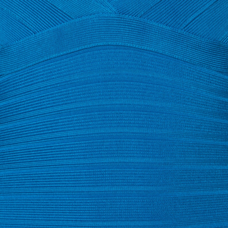 Pre Owned Herve Leger Turquoise Blue Stretch Knit Cathryn Bandage Gown XS